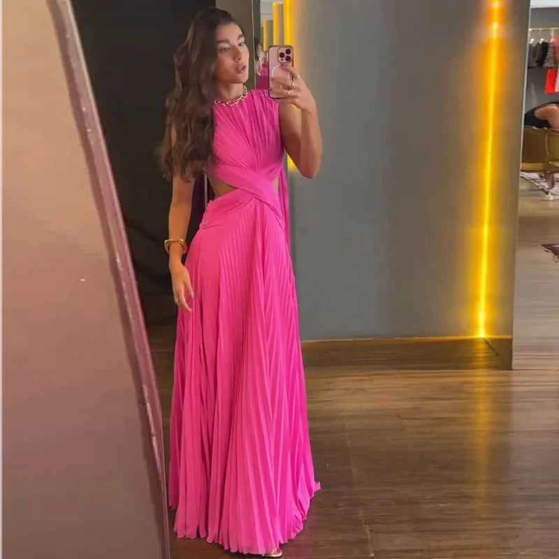 Backless Women Dress Cross Waist Long Dress Sleeveless Backless dresses A Line Ruched Evening Gown  Elegant Party Gown 2026 New