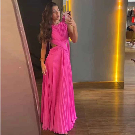 Backless Women Dress Cross Waist Long Dress Sleeveless Backless dresses A Line Ruched Evening Gown  Elegant Party Gown 2026 New