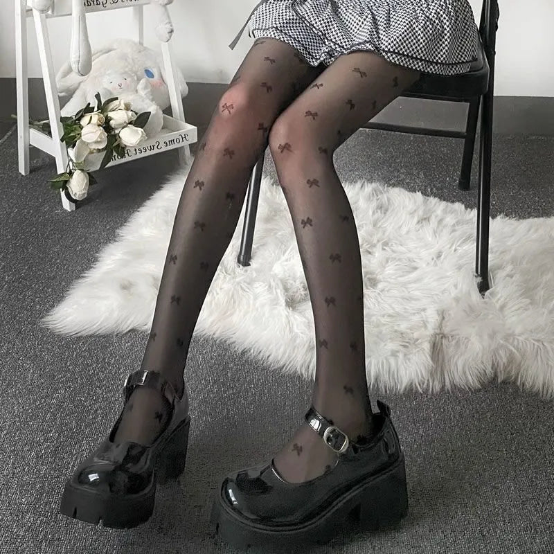 Sexy Tights Classic Polka Dot Printed Silk Stockings Thin Vintage Faux Tattoo Sheer Pantyhose Female Elastic Hosiery Leggings