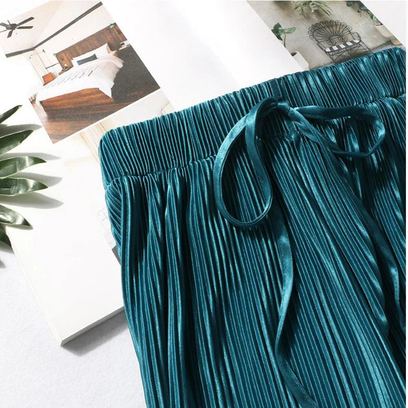 Women's Pleated Wide-Leg Pants | Ice Silk Loose Trousers with Elastic Waist