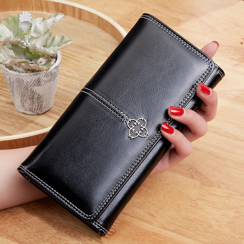 Women's Luxury Long Wallet – PU Leather Purse with Card Holder & Zip Coin Pocket