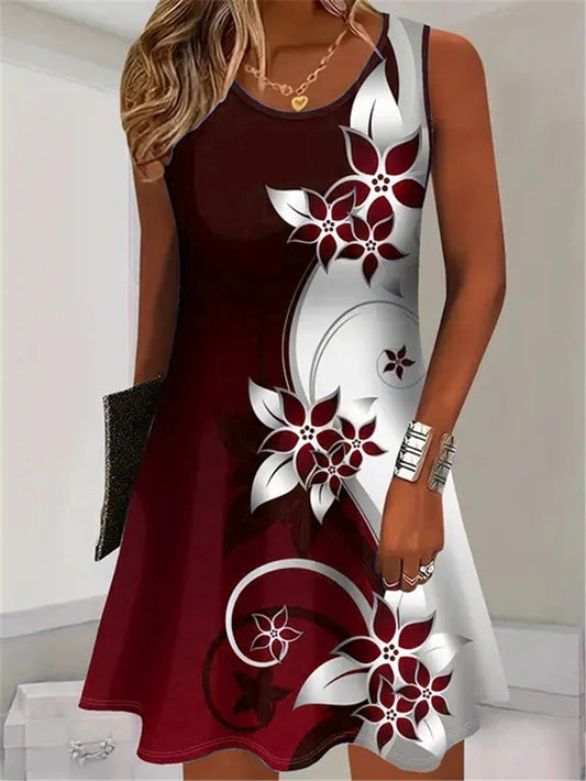 Fashion Floral Pattern Women Mini Dresses Summer Sleeveless Flower 3D Print Street Trend Ladies Dress 3XL Plus Size Casual Dress