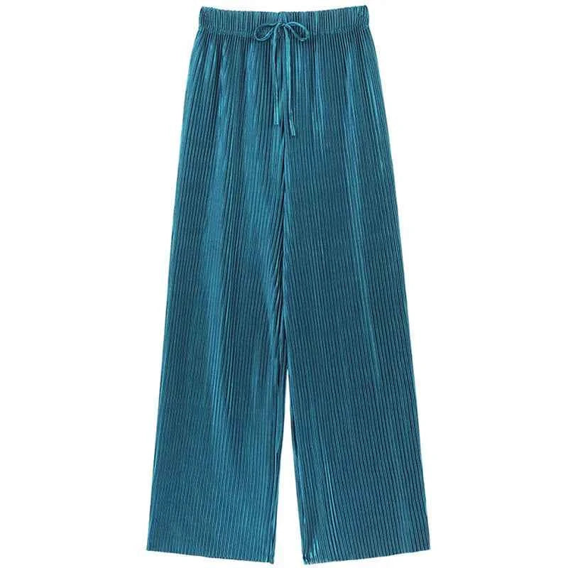 Women's Pleated Wide-Leg Pants | Ice Silk Loose Trousers with Elastic Waist