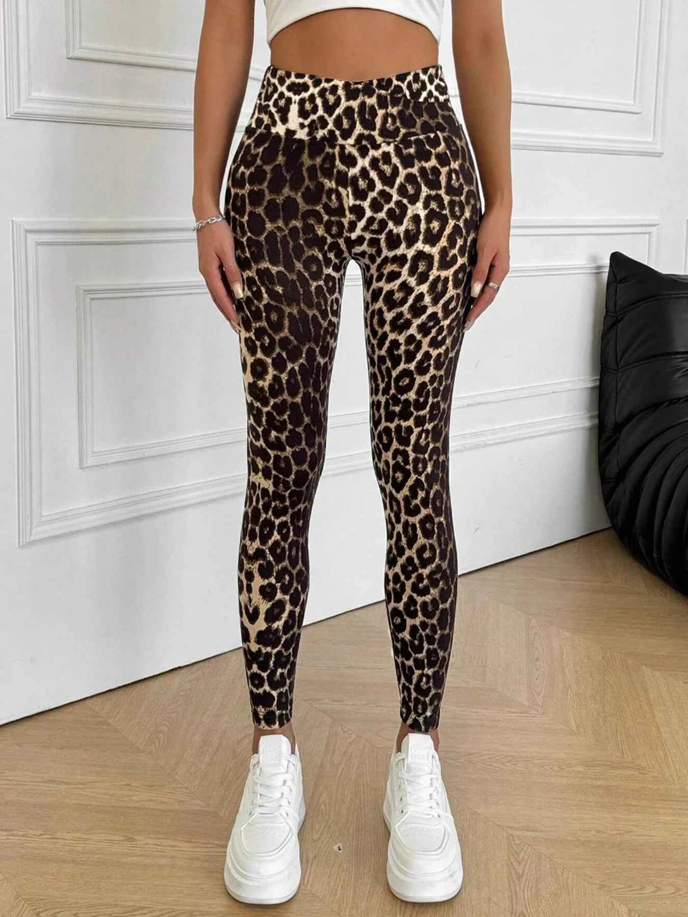 Women's Leopard Print High Waist Leggings | Stretch Slim Ankle Pants