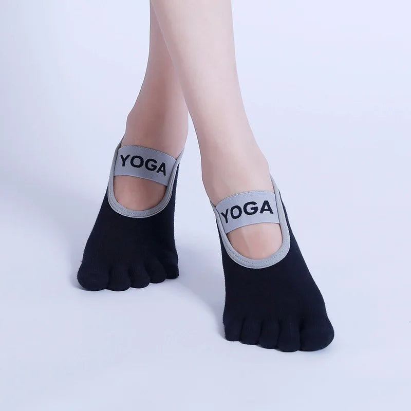 Yoga socks, anti slip socks, professional women's five finger solid color socks, fitness sports Pilates socks, toe socks
