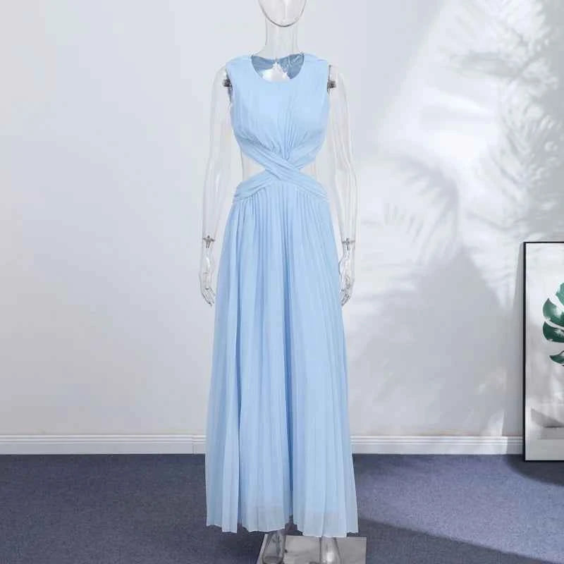 Backless Women Dress Cross Waist Long Dress Sleeveless Backless dresses A Line Ruched Evening Gown  Elegant Party Gown 2026 New