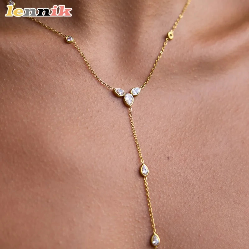 Y-Necklace, Titanium Steel Long Chain , Tarnish-Proof Stainless Steel, Light Luxury Women's Jewelry , European Style New Arrival