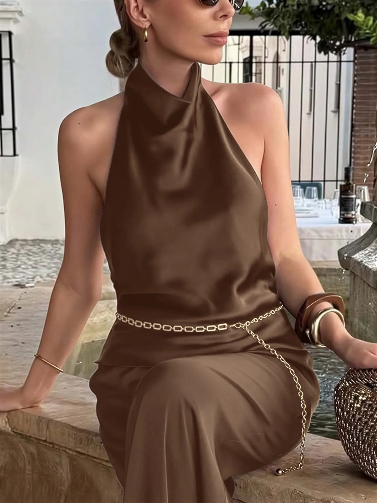 Ladies Simple Fashion Drape Neck Hanging Neck Vest - Elegant Minimalist Design for Women