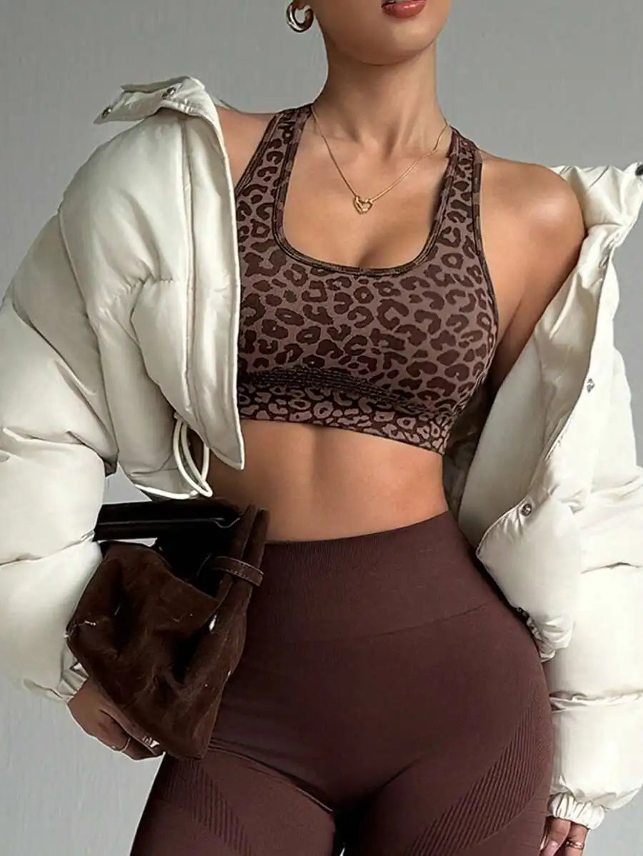 Women's Leopard Print Mesh Racerback Sports Bra | High Impact for Running, Yoga & Fitness