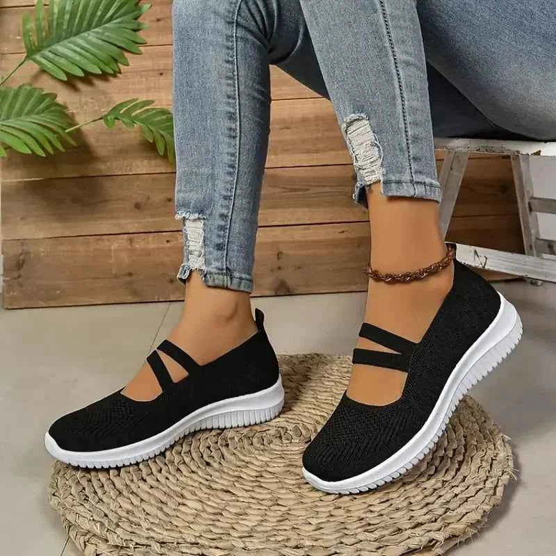 Women's Breathable Knit Mary Jane Sneakers | Slip-On Lightweight Flats