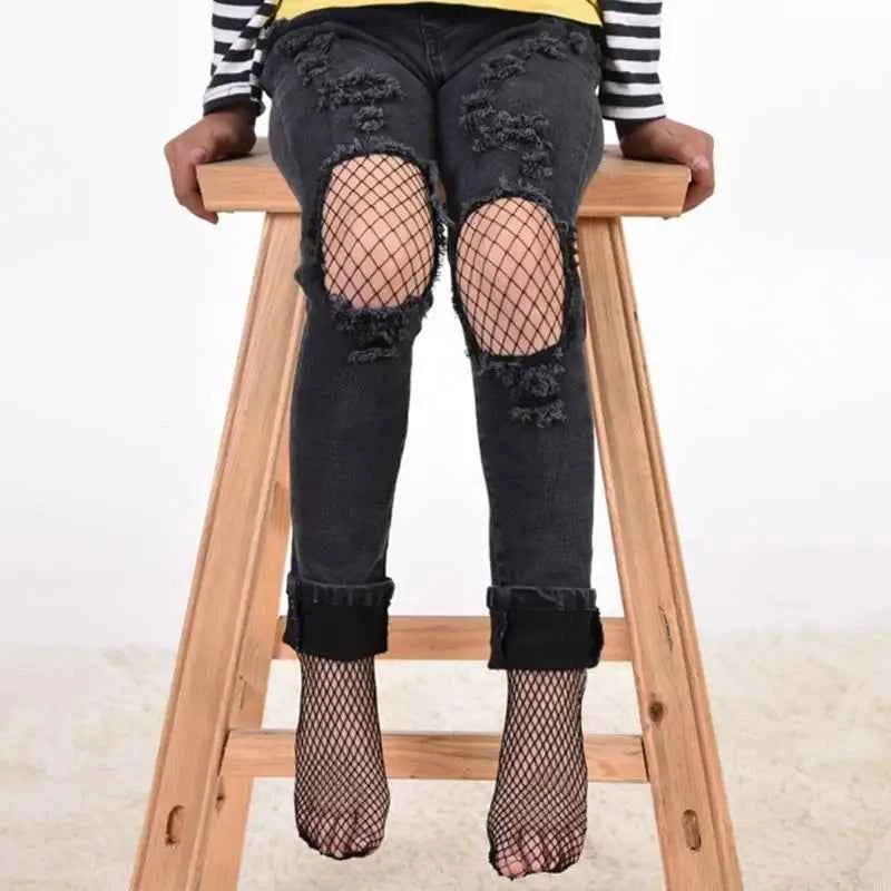 Q0KB Fashion Girls Fishnet Tights Mesh Stockings Kids Girls Lace Summer Children Black Net Grid Pantyhose Children Tights