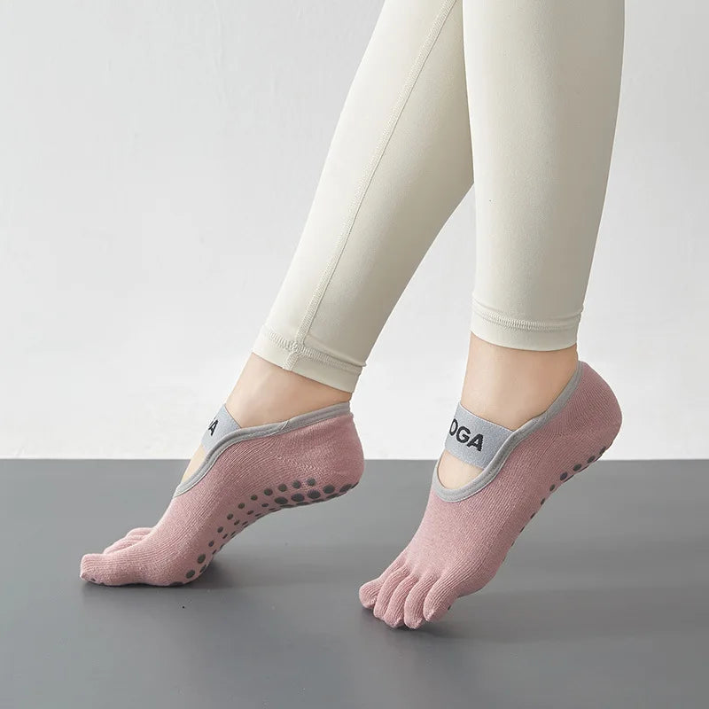 Yoga socks, anti slip socks, professional women's five finger solid color socks, fitness sports Pilates socks, toe socks