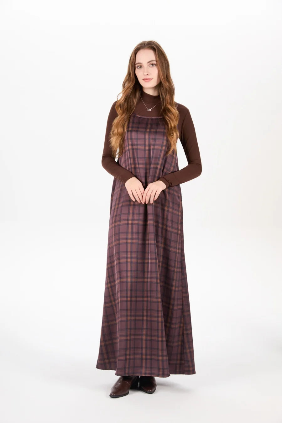 Satin Slip Maxi Dress — Mock Neck Adjustable Floor-Length Dress