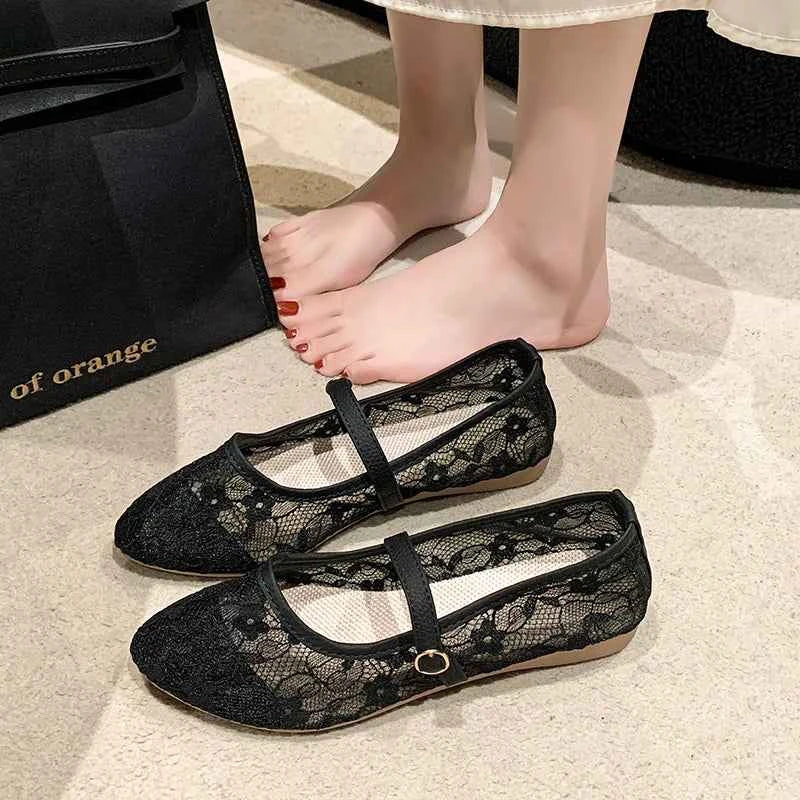 Women's Bow Ballet Flats — Sweet Hollow Slip-On Pointed Toe Shoes for Summer