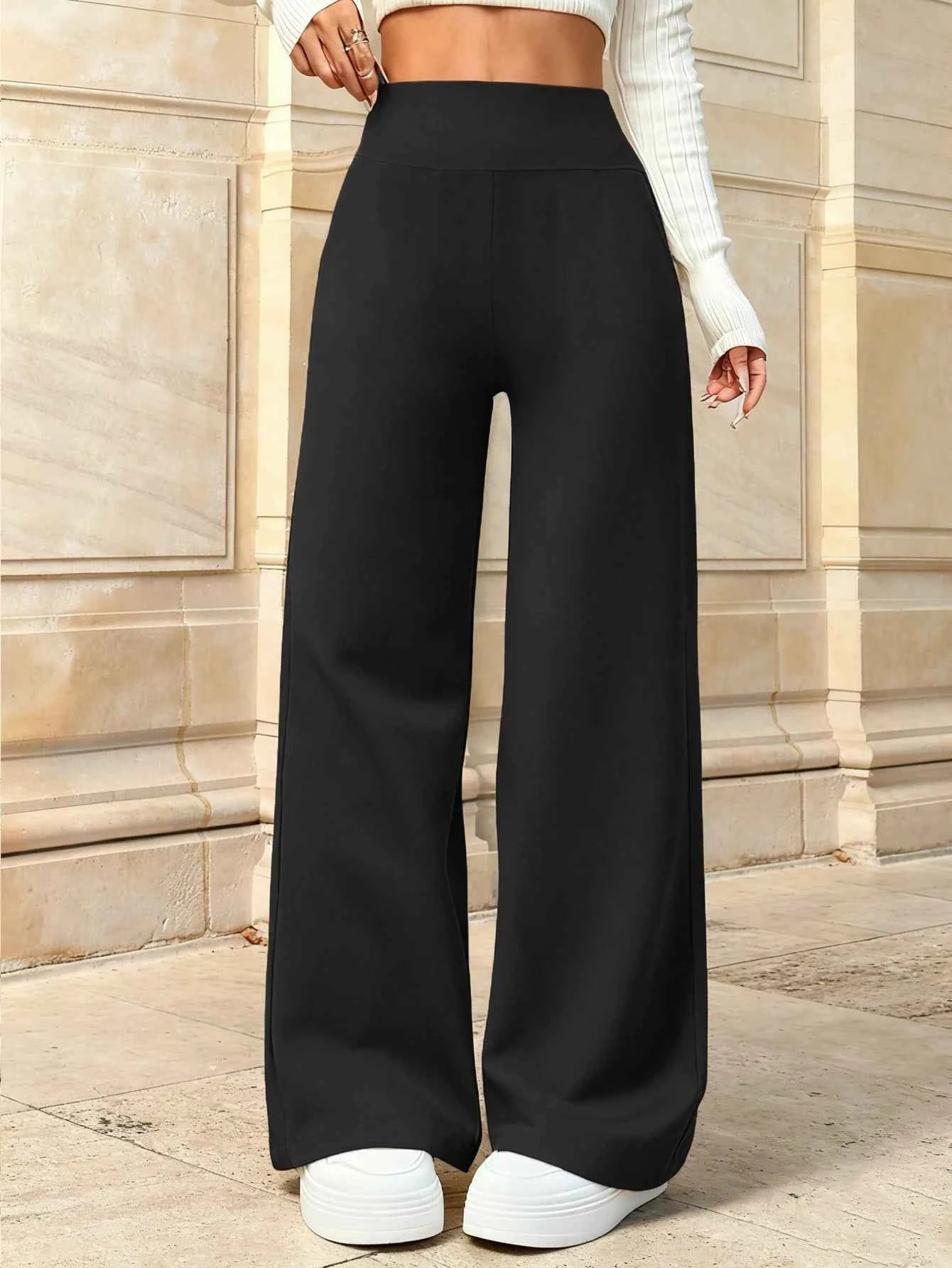 Women's High-Waist Wide Leg Trousers | Black Flare Pants