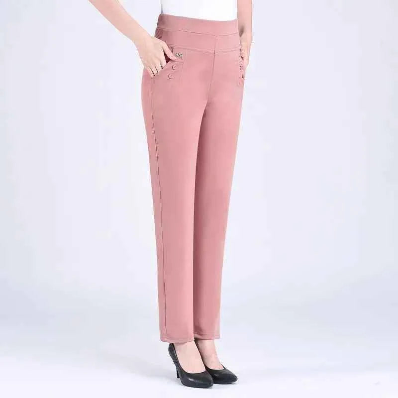 2024 Women Spring Summer Women New Middle-aged Thin Pants Female Elastic Waist Casual Pant Ladies Long Straight Trousers Y781