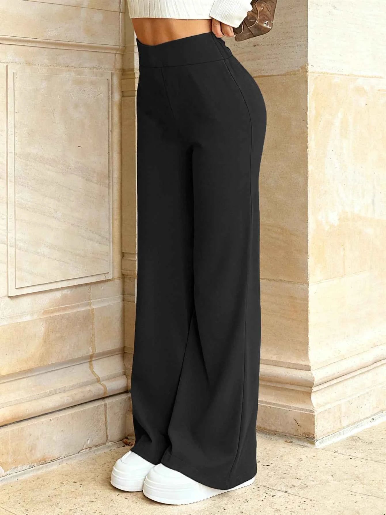 Women's High-Waist Wide Leg Trousers | Black Flare Pants