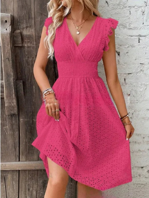 Lotus Leaf Sleeve Elegant Dress — Colorful Casual Commuter Summer Dress