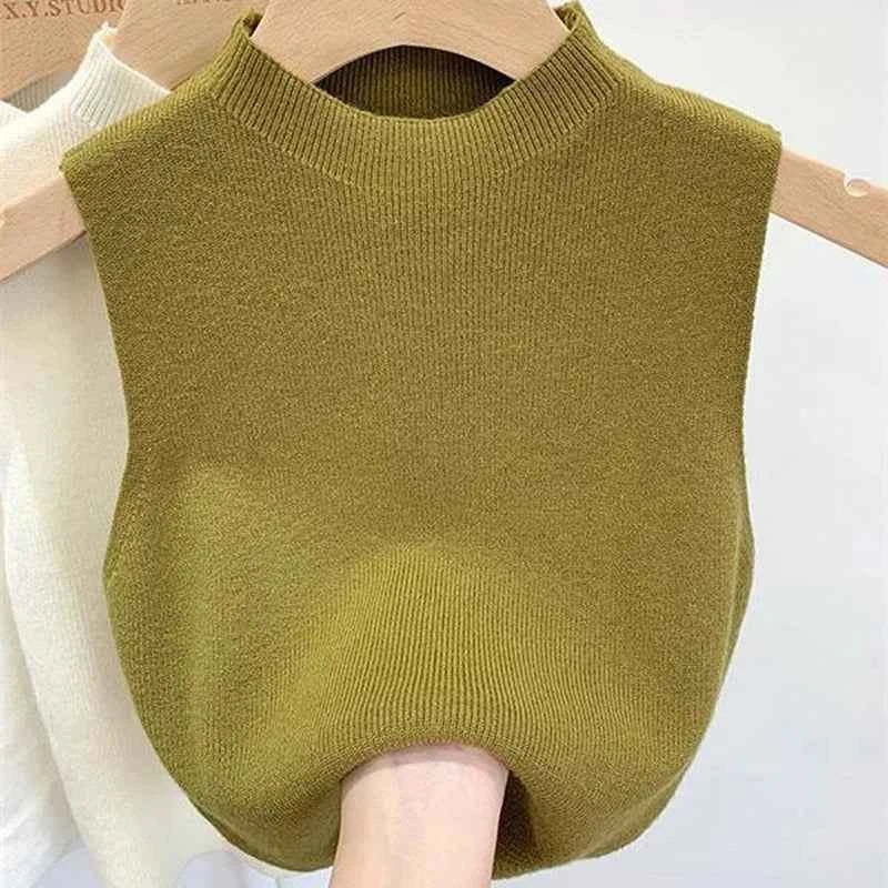 1PC Fashion Half Turtleneck Knitted Tank Top Summer Women Casual Solid Color Sleeveless Vest