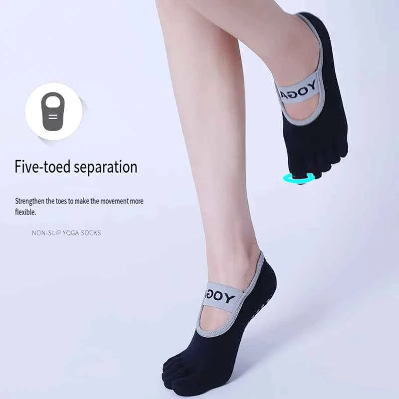 Yoga socks, anti slip socks, professional women's five finger solid color socks, fitness sports Pilates socks, toe socks