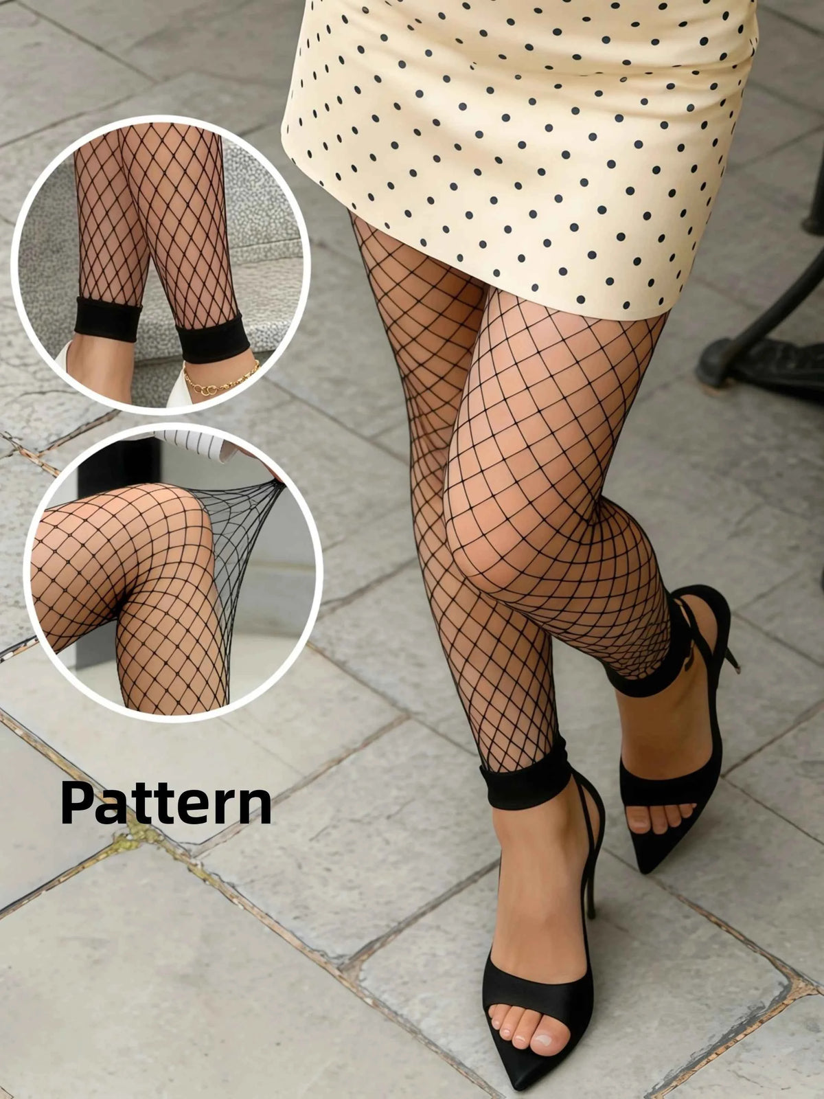 Women's Black Fishnet Tights – Ankle-Length Diamond Mesh Knit Hosiery