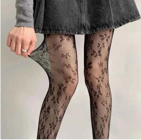Women's Floral Fishnet Pantyhose – Hollow Mesh Tights & Lace Stockings