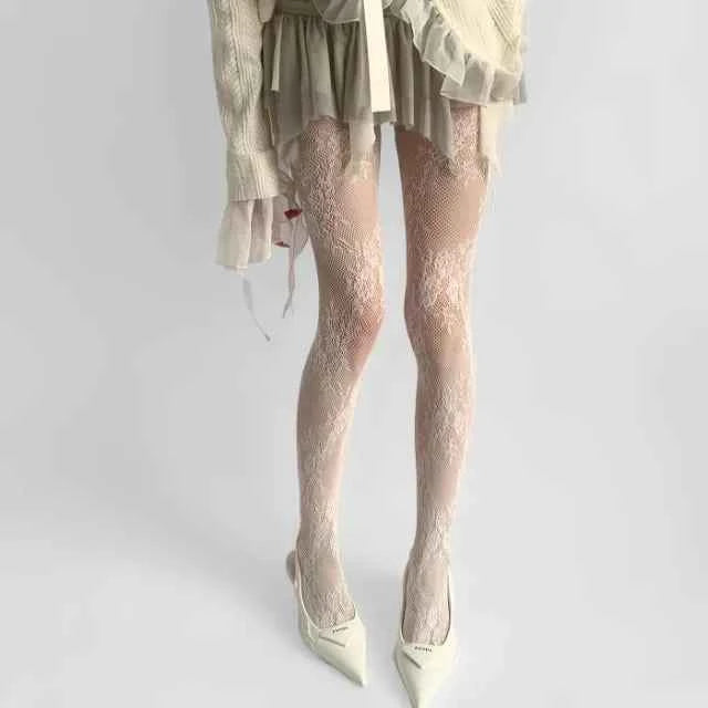 Floral Mesh Thigh-High Stockings – Lace Fishnet Pantyhose for Women
