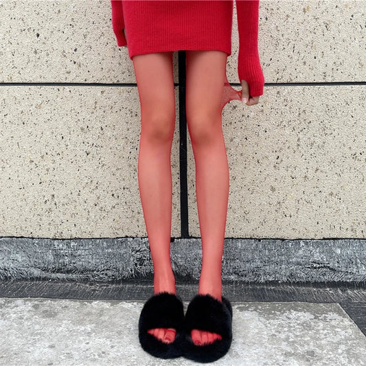 Red Silk Velvet Pantyhose — Anti-Hook Bridal & New Year Tights