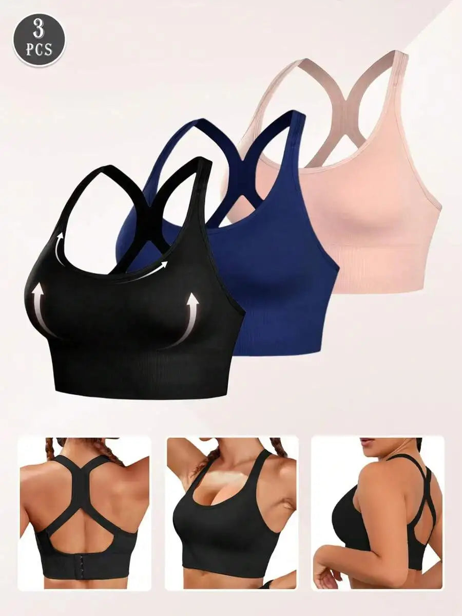 4pcs/Set Women's Seamless Shock-Absorbing Sports Bras, Lightweight & Breathable, Suitable For Yoga & Light Exercises, Beautiful