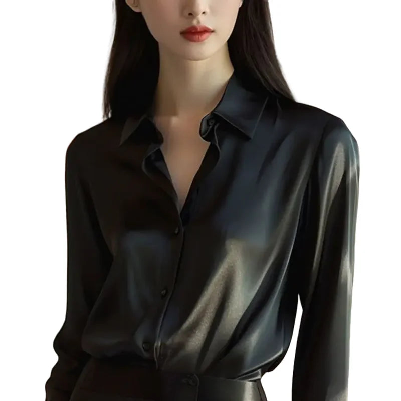 Women's Polo-Neck Blouse | Elegant Long Sleeve Office Shirt