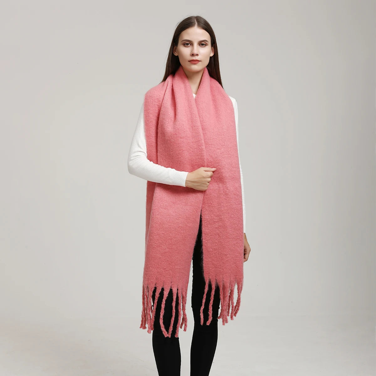 Winter Scarf for Women Cashmere Warm Solid Pashmina Blanket Wraps Female Thick Soft Tassel Shawl Long Poncho Echarpe 245*40cm