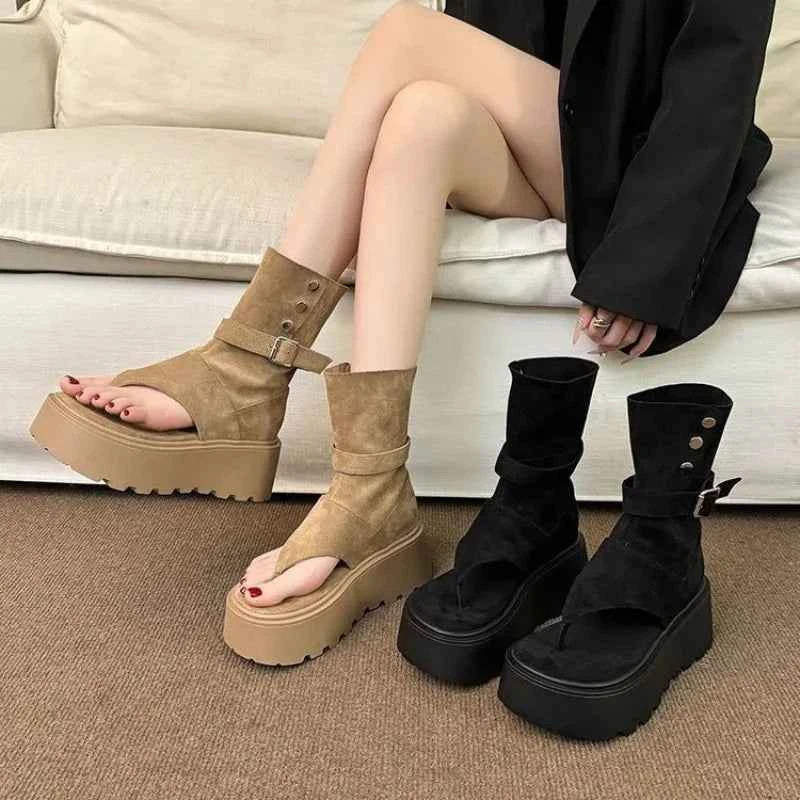 Fashionable Platform Boots for Women 2025 Summer New Trend Height Increasing Roman Short Boots Heeled Sandals Botas Para Mujer