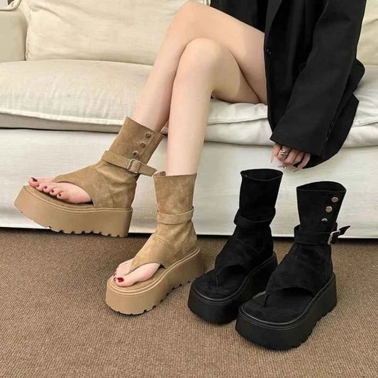 Fashionable Platform Boots for Women 2025 Summer New Trend Height Increasing Roman Short Boots Heeled Sandals Botas Para Mujer