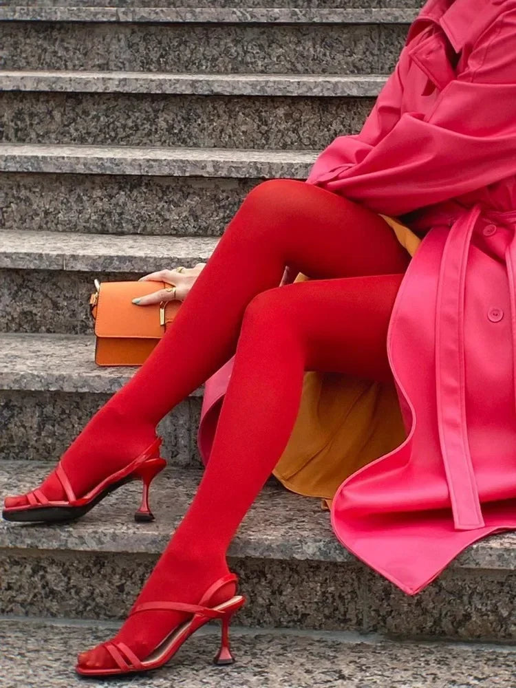 Red Silk Velvet Pantyhose — Anti-Hook Bridal & New Year Tights