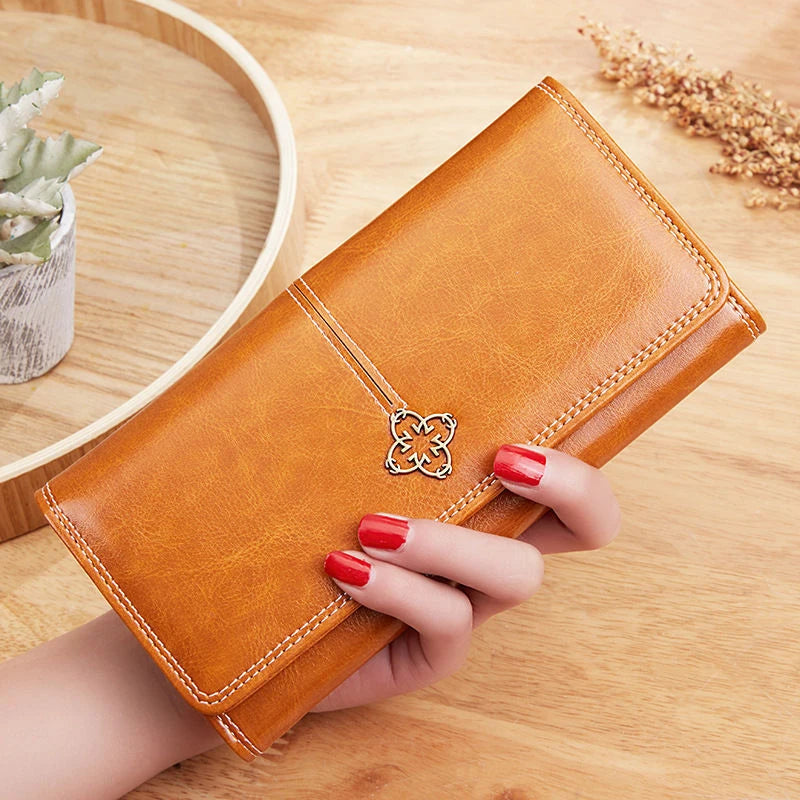 Women's Luxury Long Wallet – PU Leather Purse with Card Holder & Zip Coin Pocket