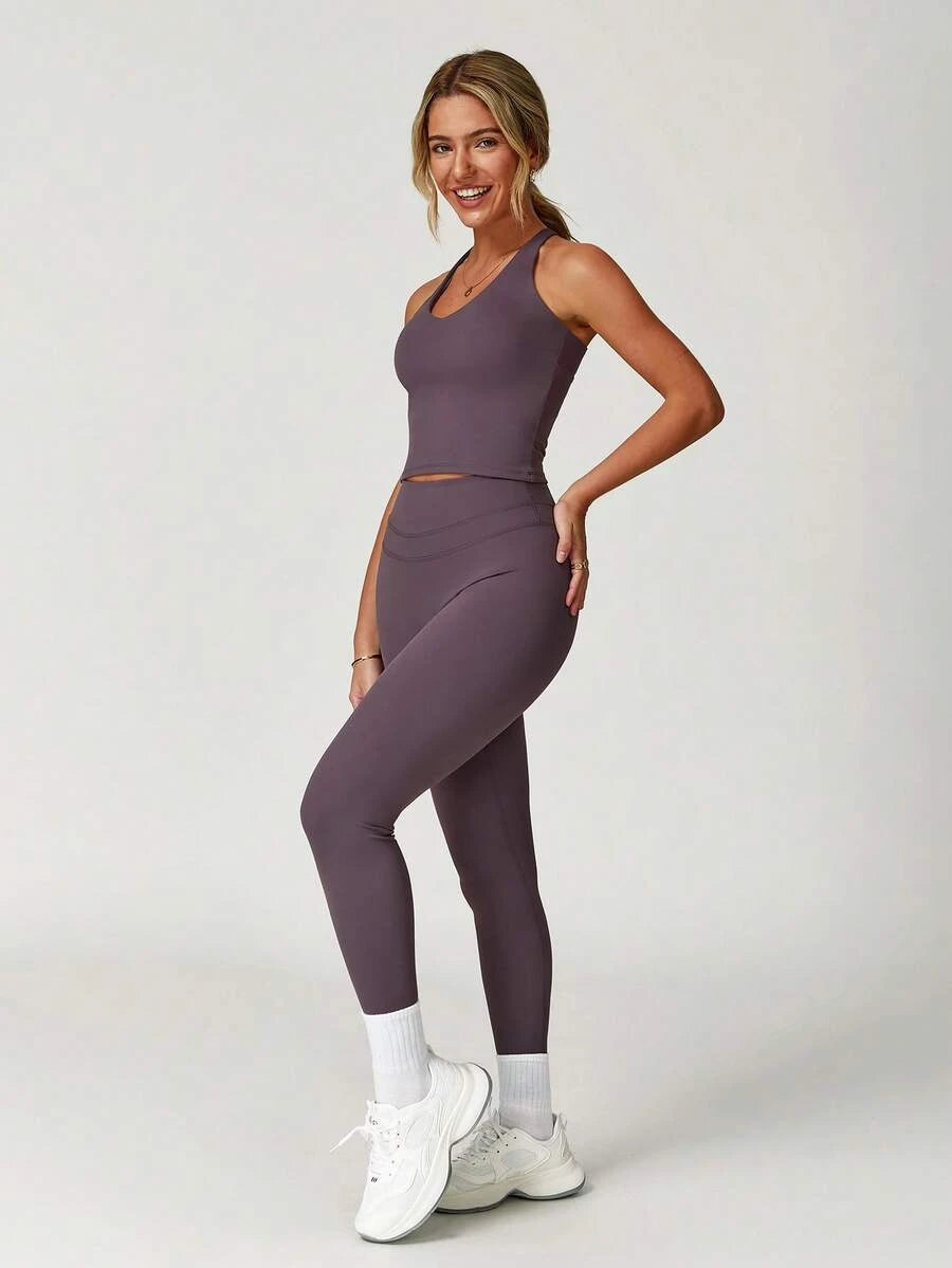 Women's 2-Piece Yoga Set – Seamless Crop Tank & High-Waist Leggings | Gym & Activewear
