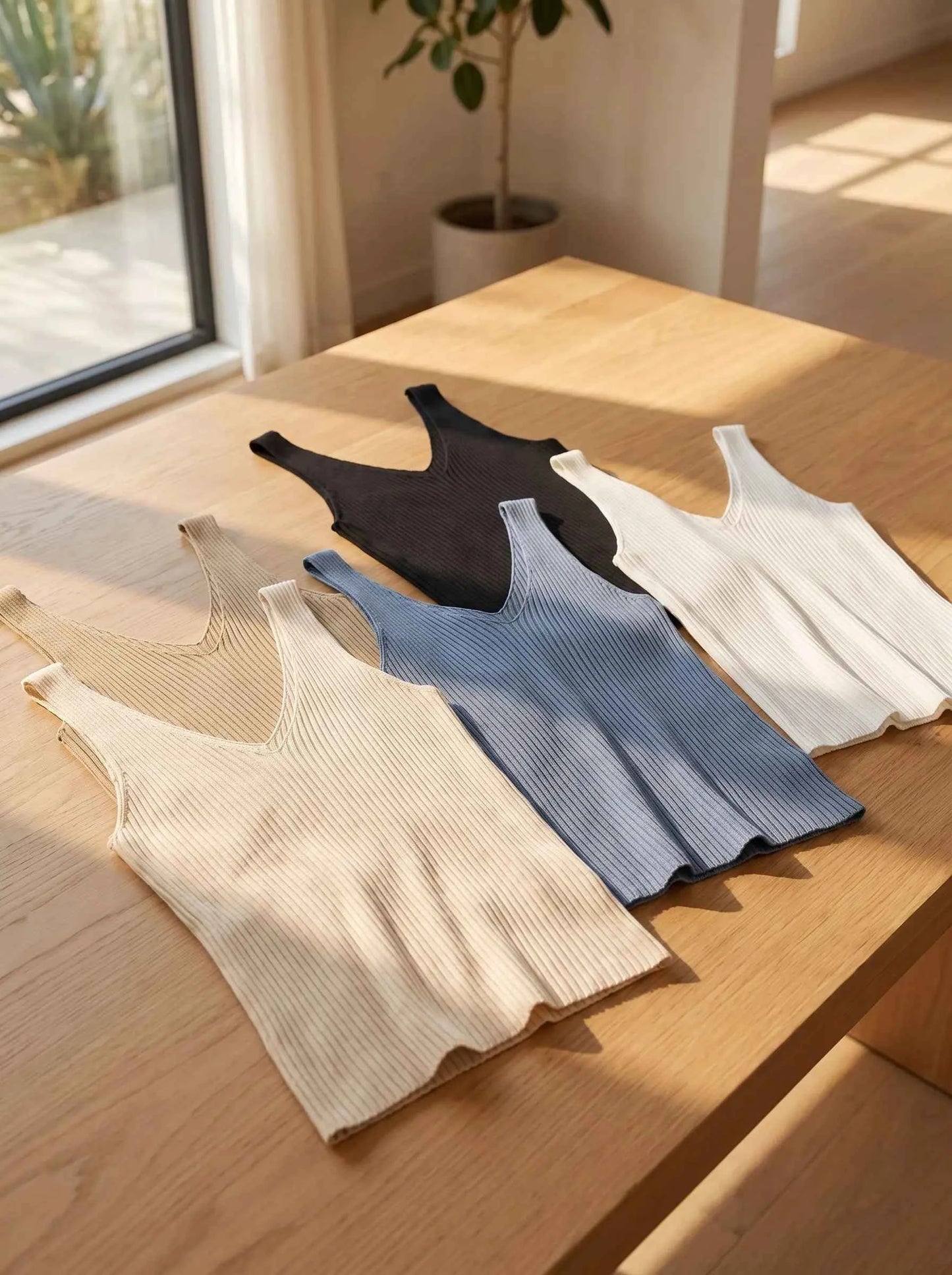 Ice Silk Knit Camisole Tank Top – Slim Fit V-Neck Sleeveless Top for Women