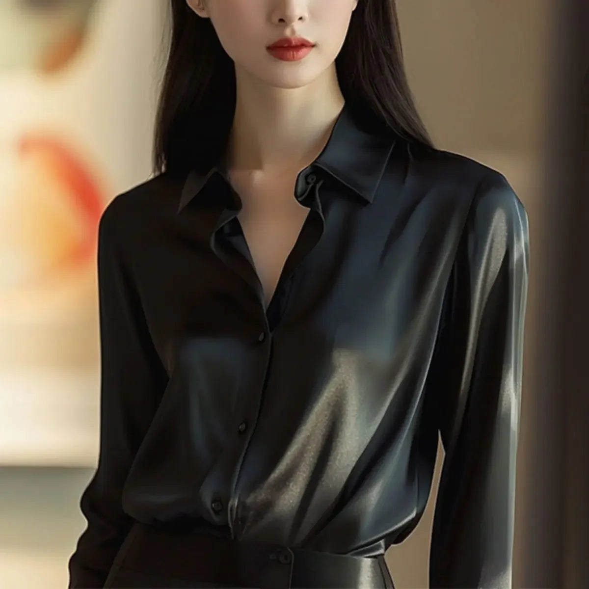 Women's Polo-Neck Blouse | Elegant Long Sleeve Office Shirt