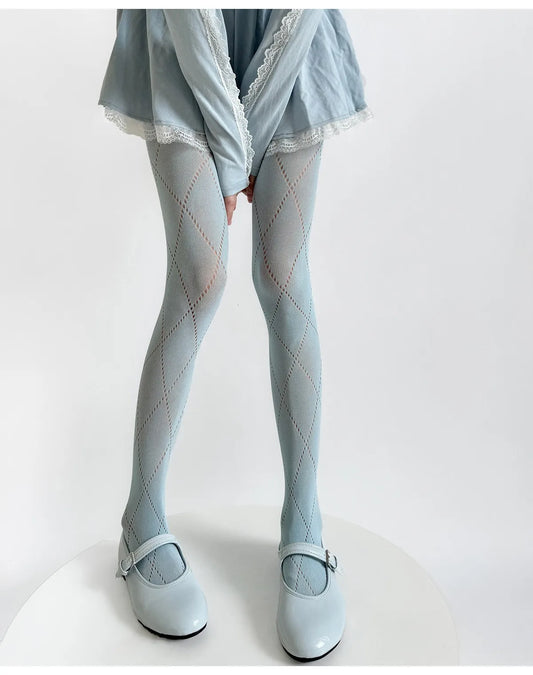 Retro Plaid Fishnet Pantyhose — Hollow Mesh Tights & Lingerie Hosiery