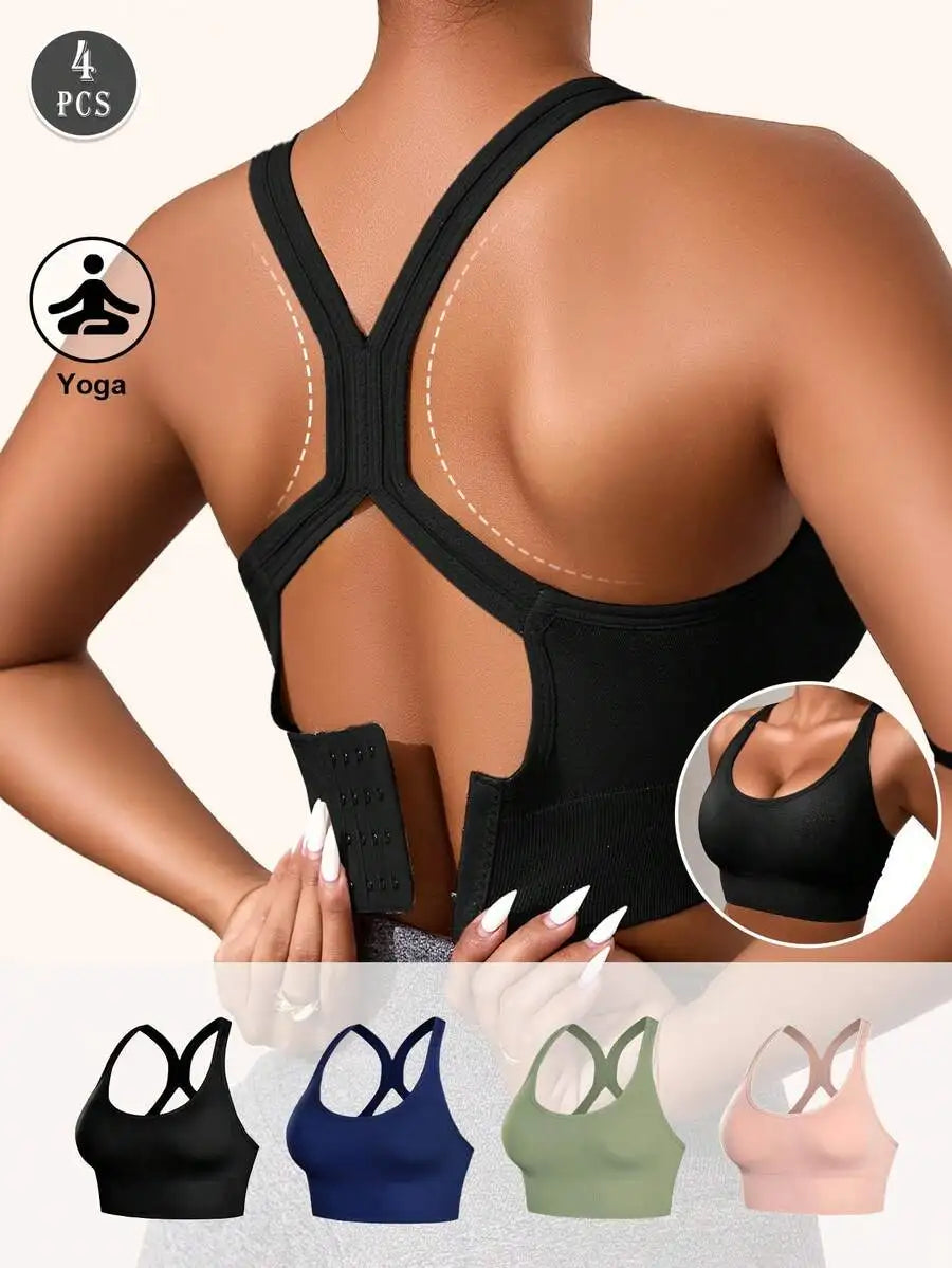 4pcs/Set Women's Seamless Shock-Absorbing Sports Bras, Lightweight & Breathable, Suitable For Yoga & Light Exercises, Beautiful