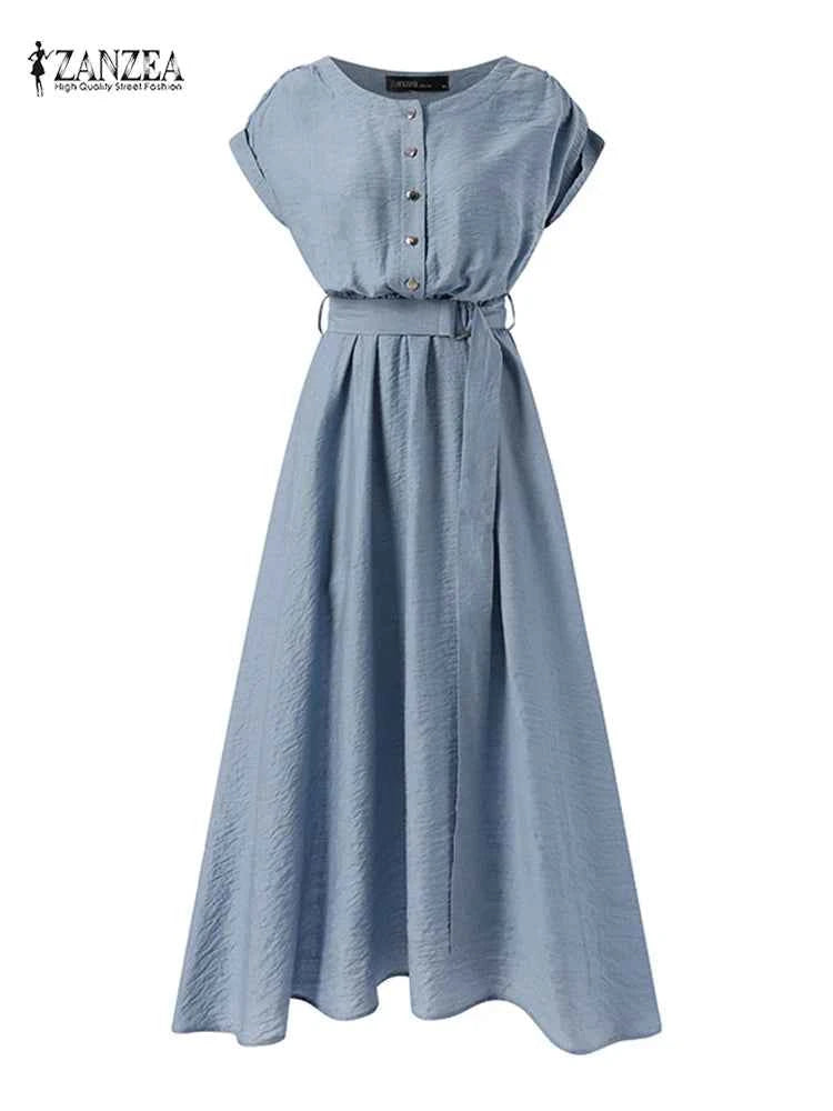 2025 ZANZEA Women Fashion Short Sleeve Dress Summer Elegant Party Vestidos Casual Mid-calf Sundress Femme Vintage OL Robe Kaftan