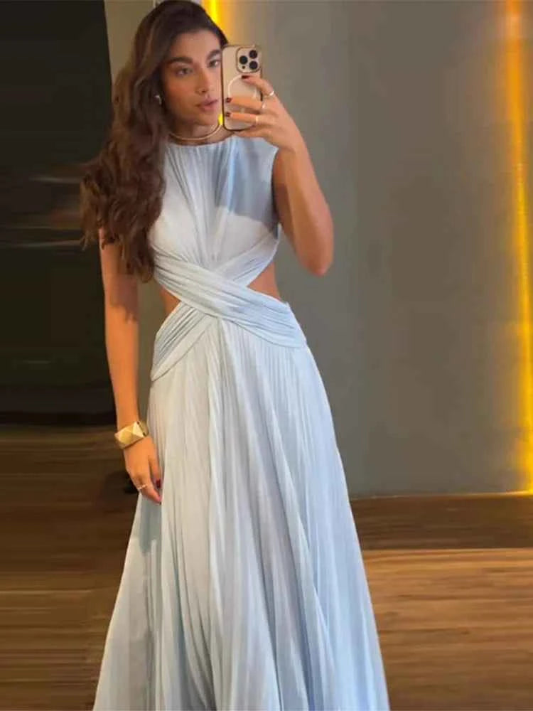 Backless Women Dress Cross Waist Long Dress Sleeveless Backless dresses A Line Ruched Evening Gown  Elegant Party Gown 2026 New