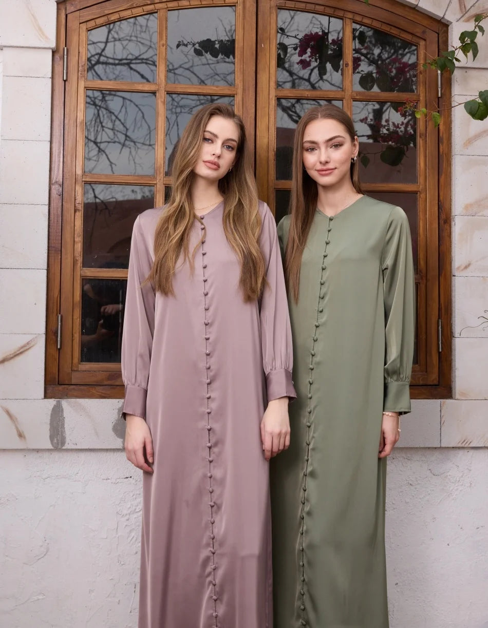 Satin Button Dress — Lightweight Comfortable Dressy Women’s Wear