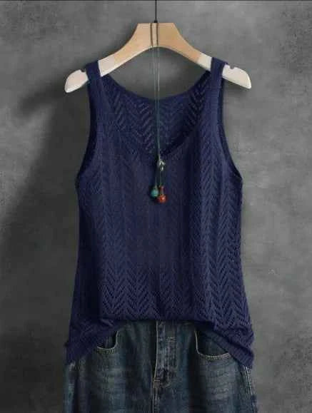 Ladies Elegant Solid Color Knitted Vest Summer Thin Layer Short Outerwear Tank Top Suitable for Denim Jeans