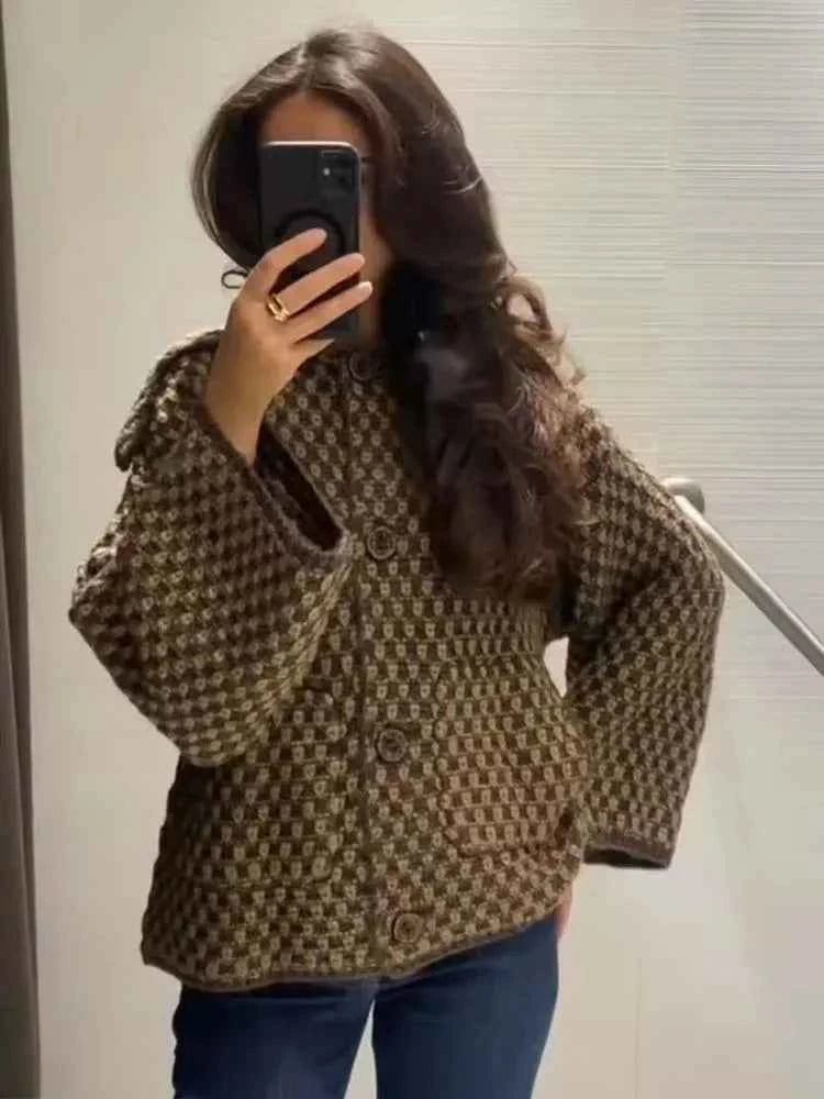 Chic Fashion Knitted Jackets for Women 2026 Autumn Winter Long Sleeve Single-Breasted Short Coats High Street Casual New Jackets