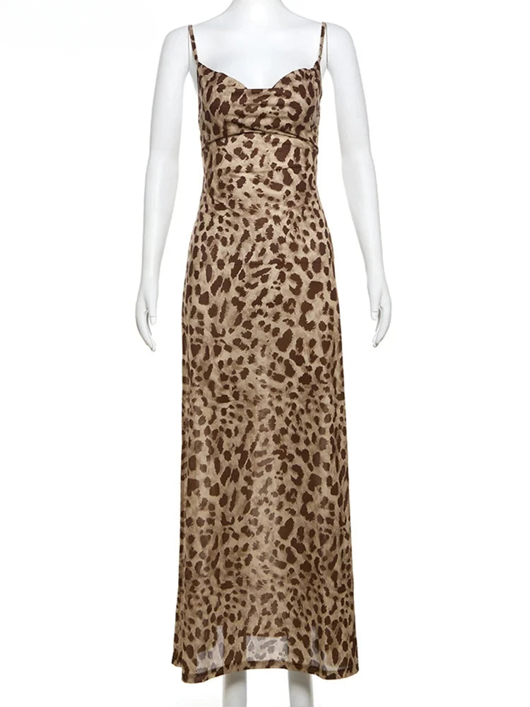 Leopard Print Backless Mini Dress — Spaghetti Strap Party Clubwear