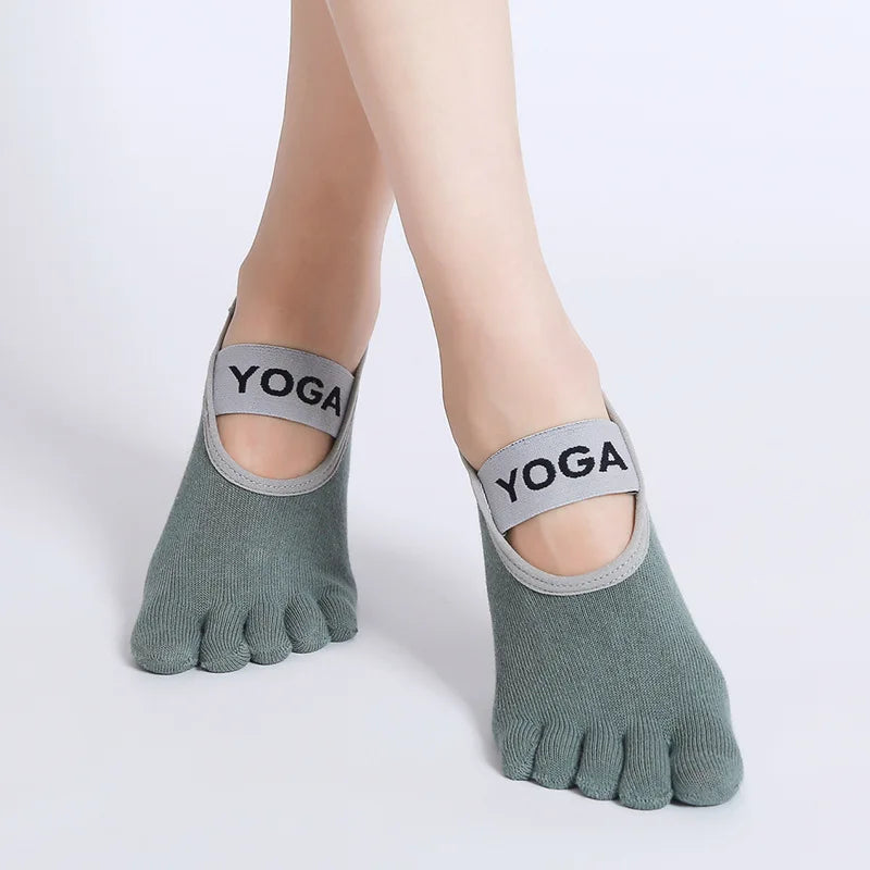 Yoga socks, anti slip socks, professional women's five finger solid color socks, fitness sports Pilates socks, toe socks