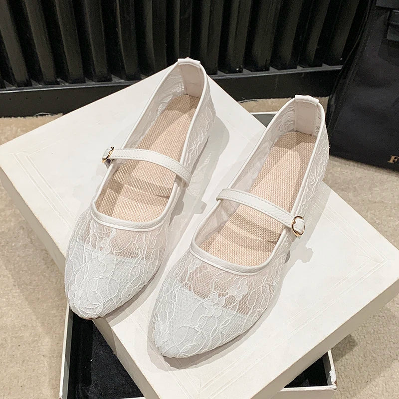 Women's Bow Ballet Flats — Sweet Hollow Slip-On Pointed Toe Shoes for Summer