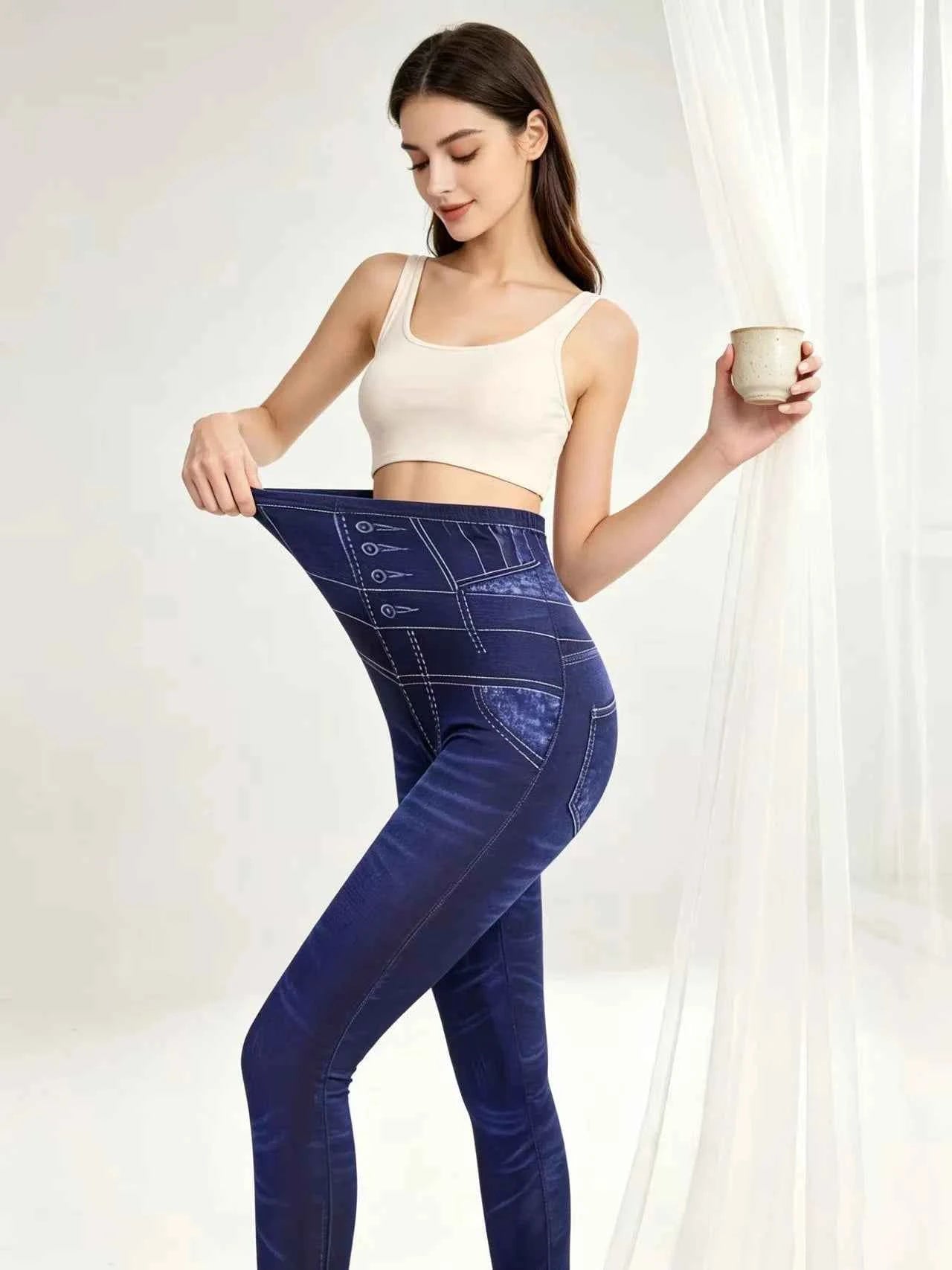 Women's Floral Print Knit Leggings – Elegant Ankle-Length Pants