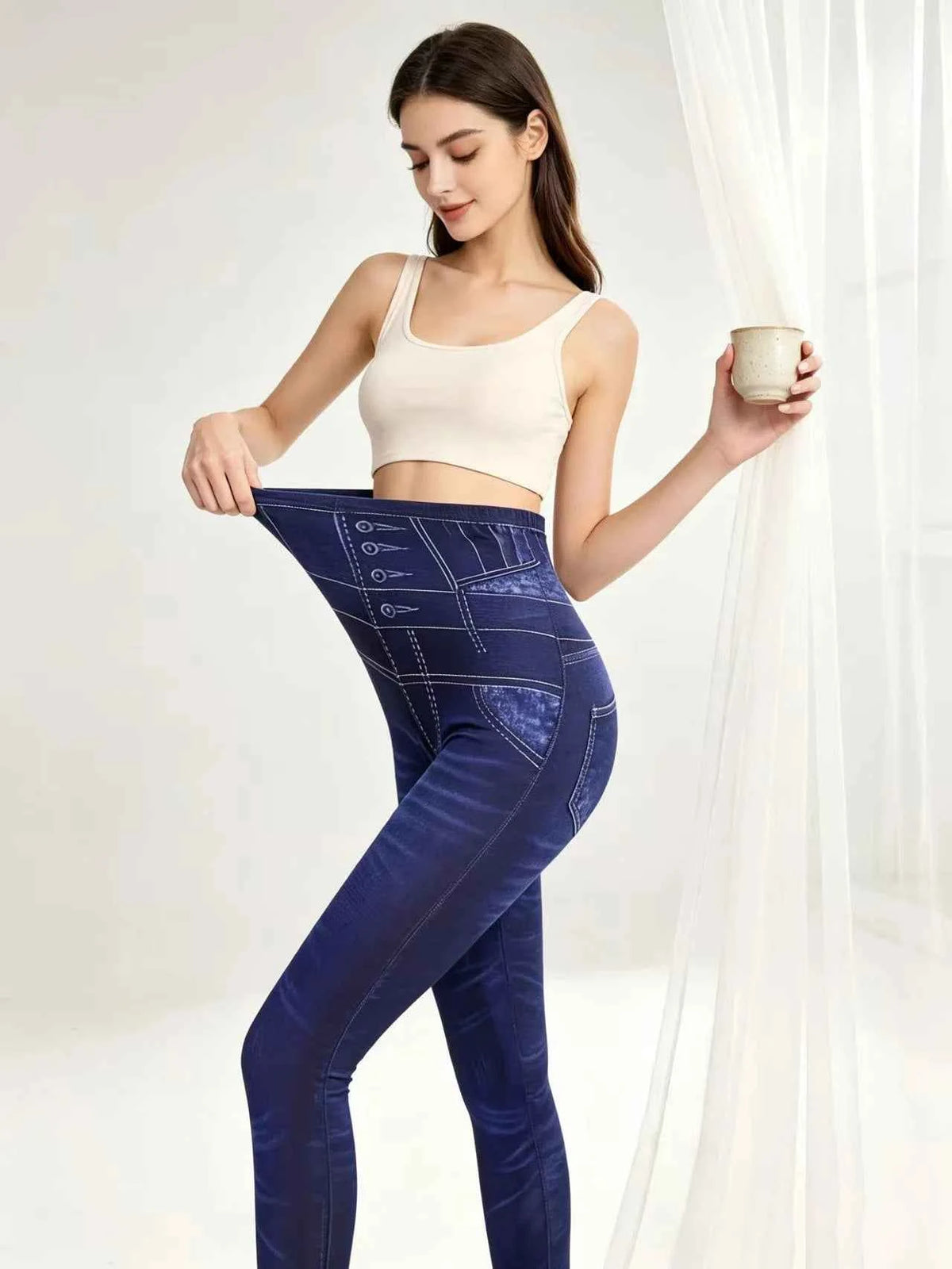 Women's Floral Print Knit Leggings – Elegant Ankle-Length Pants